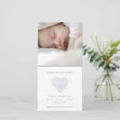 青いフローラハート写真ベビー誕生発表 サンキューカード (スタンド正面)