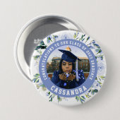 青いフローラバラの卒業写真ボタン 缶バッジ (正面&裏面)