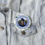 青いフローラバラの卒業写真ボタン 缶バッジ (インサイチュ)