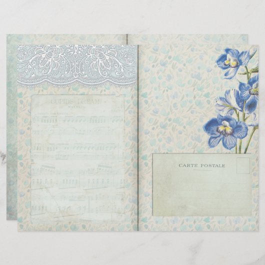 青いフローラパターン（の模様が）あるとレースジャーナルのページ (正面/裏面)