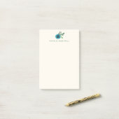 青いフローラパーソナライズされた付箋 ポストイット (デスク上)