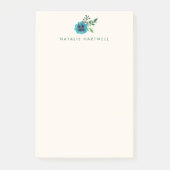 青いフローラパーソナライズされた付箋 ポストイット (正面)