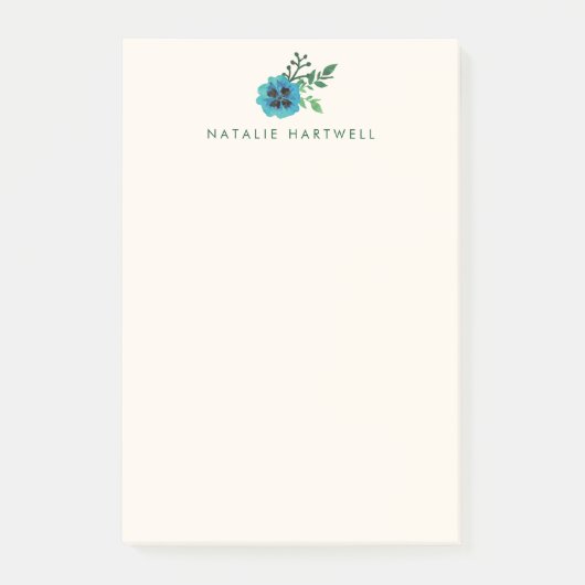 青いフローラパーソナライズされた付箋 ポストイット (正面)