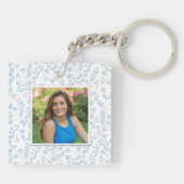 青いフローラフォトスクエア（両面）キーチェーン キーホルダー (裏面)