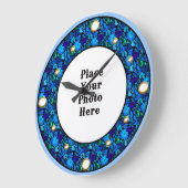 青いフローラフレームのフォトウォール時計 ラージ壁時計 (傾斜)