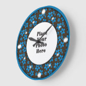 青いフローラフレームのフォトウォール時計 ラージ壁時計 (傾斜)
