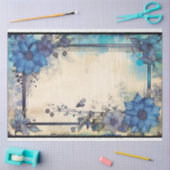 青いフローラフレームephemera 薄葉紙 (クラフト)