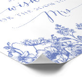 青いフローラブライダルシャワーアドバイスとウィッシュサイン ポスター (角)