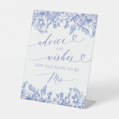 青いフローラブライダルシャワーアドバイスとウィッシュサイン 台座サイン (正面)
