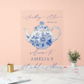 青いフローラブライダルシャワーウェルカムサイン アクリルサイン (ウェディング)