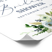 青いフローラブライダルシャワーウェルカムサイン ポスター (角)