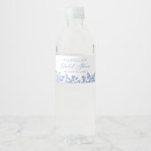 青いフローラブライダルシャワーウォーターボトルラベル ペットボトルラベル (正面)