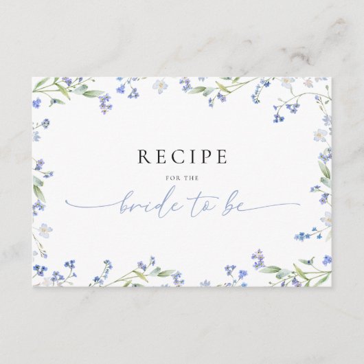 青いフローラブライダルシャワーレシピ要求 エンクロージャーカード (正面)
