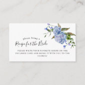 青いフローラブライダルシャワーレシピ要求 エンクロージャーカード (正面)