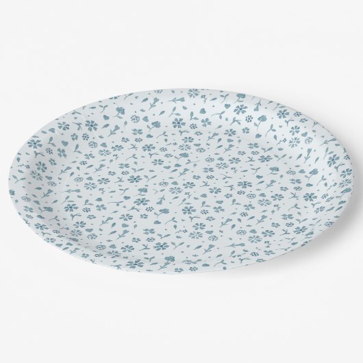 青いフローラベビーで開花男の子のシャワー ペーパープレート (アングル)