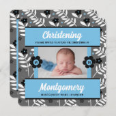 青いフローラベビー《キリスト教》洗礼式や命名式（写真あり） 招待状 (正面/裏面)