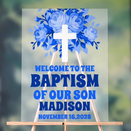 青いフローラボーイモダンバプテスムウェルカムフロステッド アクリルサイン (ニュートラル)