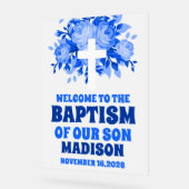 青いフローラボーイモダンバプテスムウェルカムフロステッド アクリルサイン (傾斜)