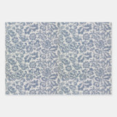 青いフローラモリスのパターンとヴィンテージの花 ラッピングペーパーシート (正面2)