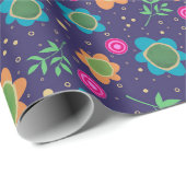 青いフローラユニークおもしろいカラフルパターン ラッピングペーパー (ロールコーナー)