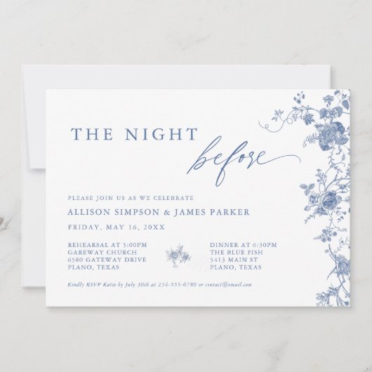 青いフローラリハーサルディナーの前の夜 招待状 (正面)