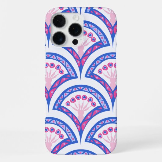 青いフローラルダマスク柄  iPhoneケース (裏面)