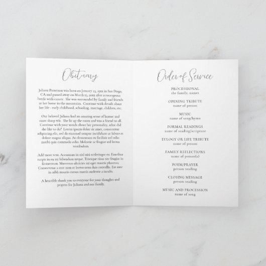 青いフローラ写真お祝いの生葬 プログラム (内部)