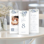 青いフローラ写真QR三結婚折のメニューテーブルなし<br><div class="desc">重要な注意：この3つ折りは、プレスコアなしでフラットに供給される。自分で折り畳む。正確な折り畳みをサポートするために、ガイドラインが3枚のパネルの背面に印刷され、さらに右側に余分な薄いパネルが印刷され、折り畳んだ後に3つ折りを貼るための接着剤を適用する。ブルーフローラ写真QRトリフォールドのメニューテーブルNo.この便利なDIYトリフォールド結婚は、テーブル番号、メニュー、愛の共有とQRコードを組み合わせ、ゲストが自分の選択したウェブサイトに写真をスキャンし、アップロードするためのQRコード。「Table」と「Welcome」という語はスクリプトの中にスタイリッシュある。必要に応じて文字の残りの部分を簡単にカスタマイズし、サンプルイメージを自分のイメージに置き換える。QRコードのサンプルURLを自分のURLのサンプルURLに変更すると、QRコードが自動的に生成され、サンプルコードが置き換えられる。</div>