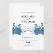 青いフローラ招待状カードテンプレート 招待状 (正面/裏面)