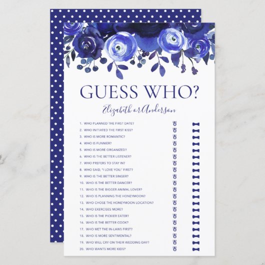 青いフローラ推測ブライダルシャワーゲーム (正面/裏面)