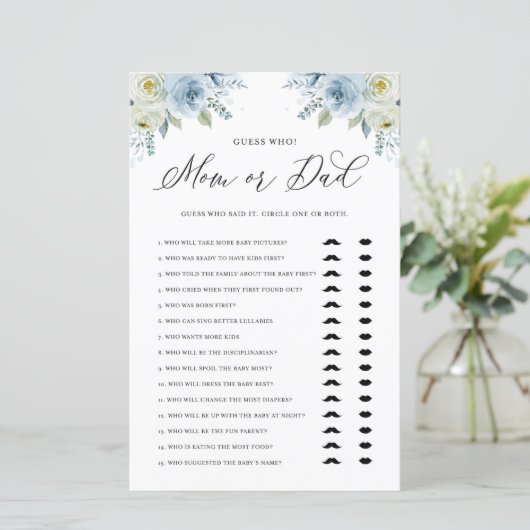 青いフローラ推測ママまたはパパ赤ちゃんシャワーゲーム (スタンド正面)