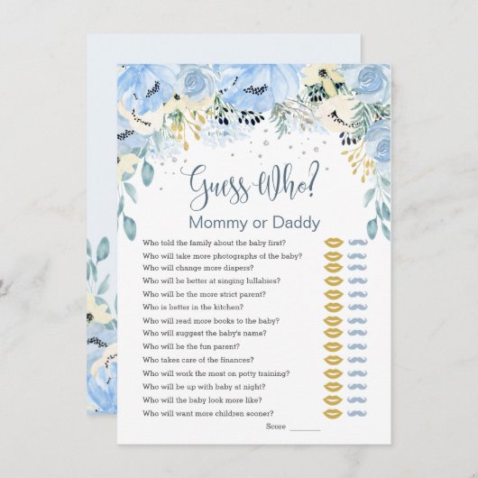 青いフローラ推測誰が赤ちゃんシャワーゲーム招待状 招待状 (正面/裏面)