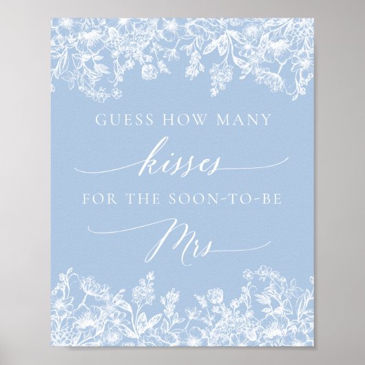 青いフローラ数の推測キスブライダルシャワー ポスター (正面)