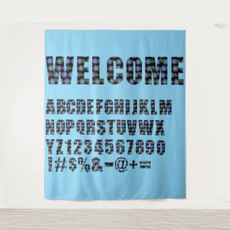 青いフローラ文字が独自の背景を作成 タペストリー