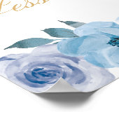 青いフローラ文字列ライトホワイト結婚の歓迎 ポスター (角)