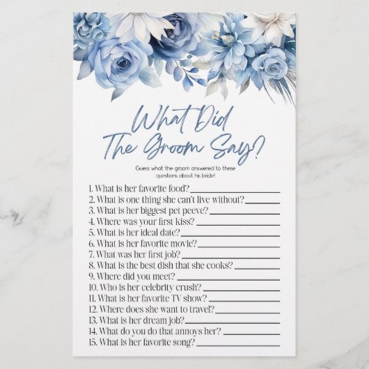 青いフローラ新郎が言うブライダルシャワーゲーム 便箋 (正面)