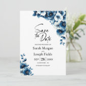 青いフローラ日付の保存 招待状 (スタンド正面)