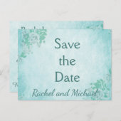 青いフローラ日付の保存 案内ポストカード (正面/裏面)