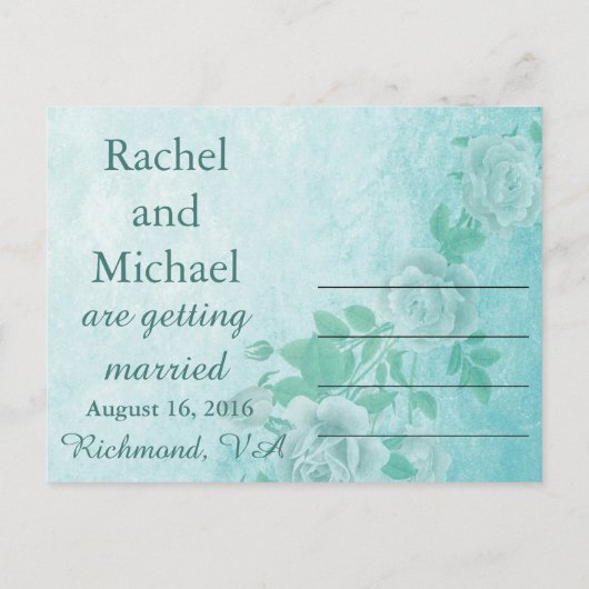 青いフローラ日付の保存 案内ポストカード (裏面)