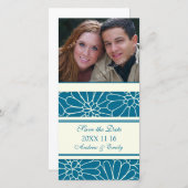 青いフローラ日付の結婚写真カードを保存 セーブザデート (正面/裏面)