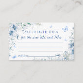 青いフローラ日付ナイトアイディアブライダルシャワーカード エンクロージャーカード (正面)