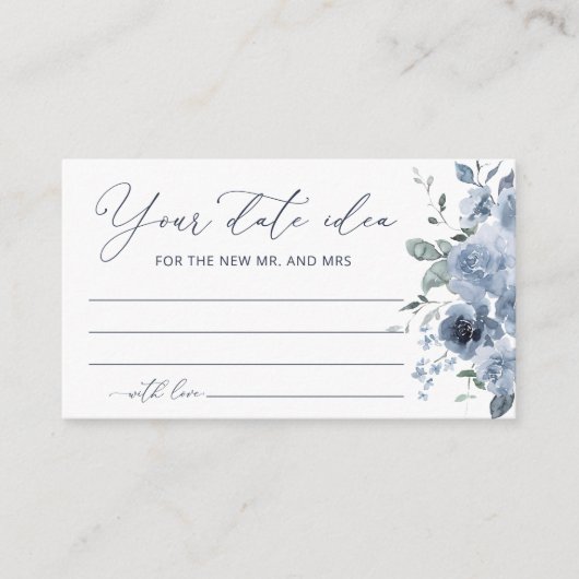 青いフローラ日付ナイトアイディアブライダルシャワーカード エンクロージャーカード (正面)