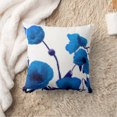 青いフローラ水彩ポピーの花白い明るさ クッション (ブランケット)