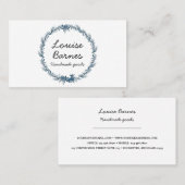 青いフローラ水彩リース名刺 名刺 (正面/裏面)