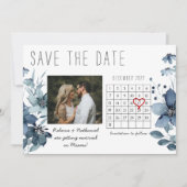 青いフローラ水彩日付カレンダーを保存 案内状 (正面)