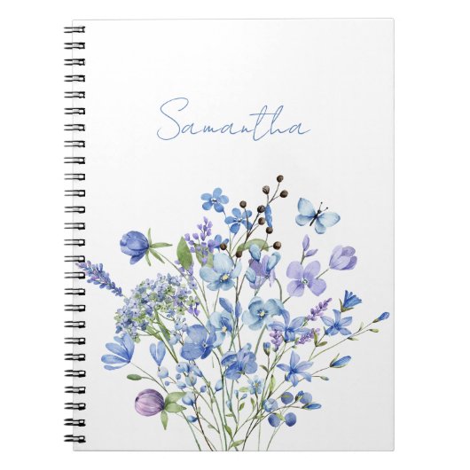 青いフローラ水色ワイルドフラワー名 ノートブック (正面)