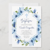 青いフローラ洗礼 招待状 (正面)