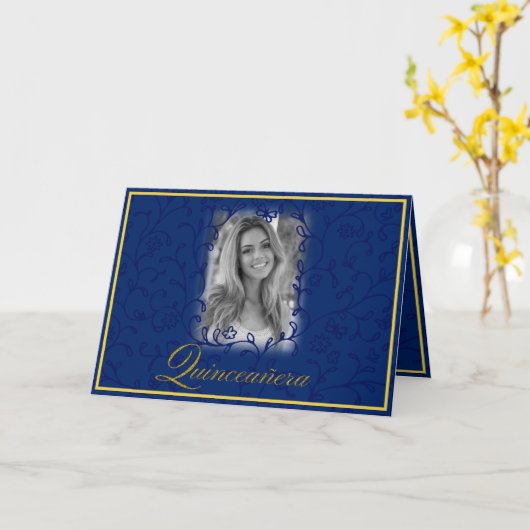 青いフローラ王室のつる植物と写真キンセアニェラ カード (黄色い花)