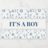 青いフローラ男の子のシャワー スパークリングワインラベル (シングルラベル)