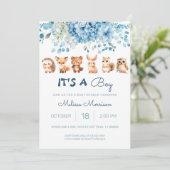 青いフローラ男の子の赤ちゃんシャワー 招待状 (スタンド正面)